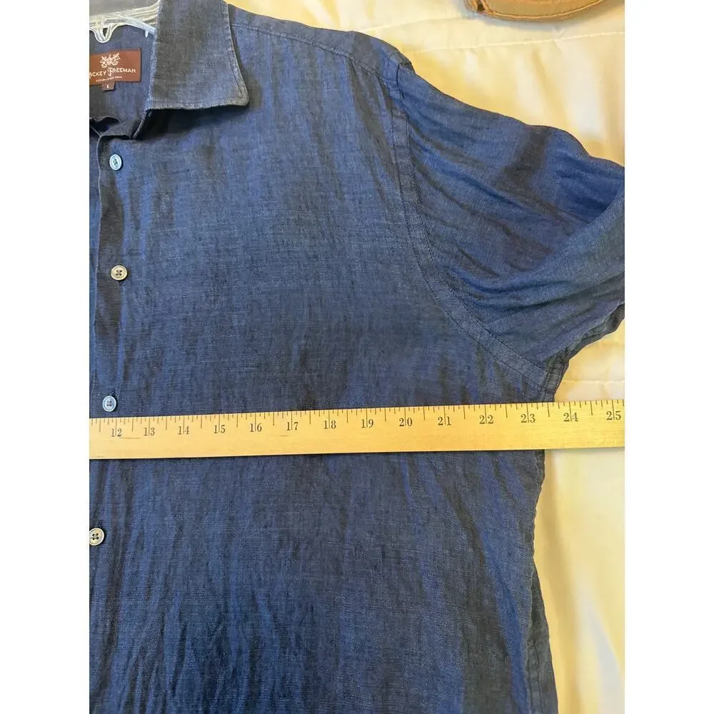 Hickey Freeman Men's Long Sleeve Dark Blue 100% Linen Button Up Shirt Size Large - Picture 10 of 10